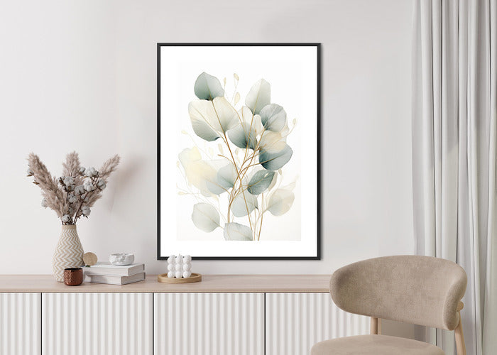 Poster Eukalyptus Olivgrüne Blätter Rahmen Holz Mit Passepartout Farbe Natürlich