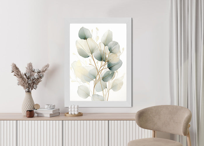 Poster Eukalyptus Olivgrüne Blätter Rahmen Holz Mit Passepartout Farbe Natürlich