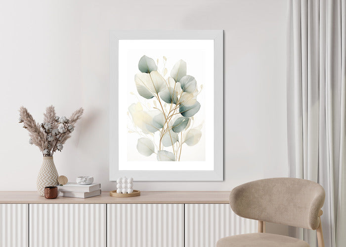 Poster Eukalyptus Olivgrüne Blätter Rahmen Holz Mit Passepartout Farbe Natürlich