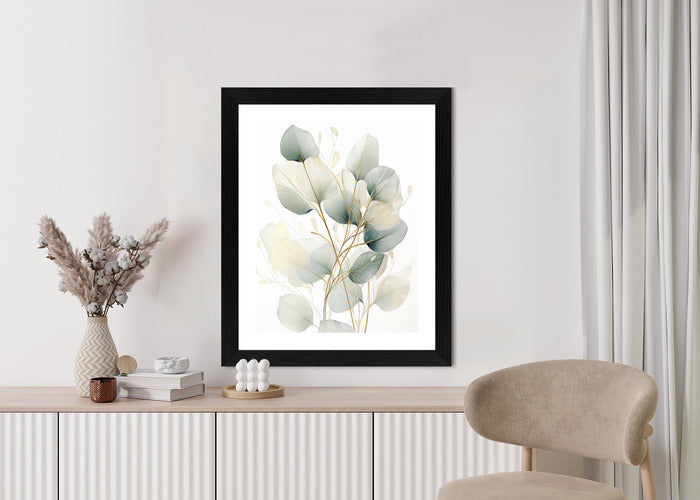 Poster Eukalyptus Olivgrüne Blätter Rahmen Holz Mit Passepartout Farbe Natürlich