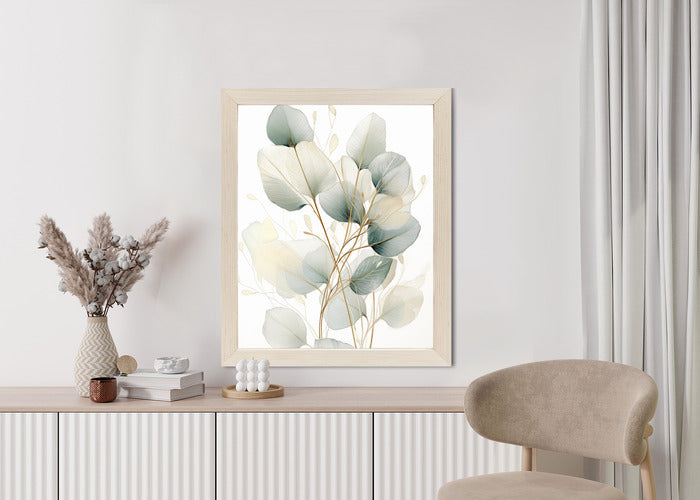 Poster Eukalyptus Olivgrüne Blätter Rahmen Holz Mit Passepartout Farbe Natürlich