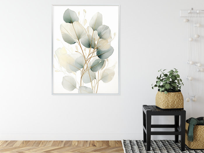 Poster Eukalyptus Olivgrüne Blätter Rahmen Holz Mit Passepartout Farbe Natürlich