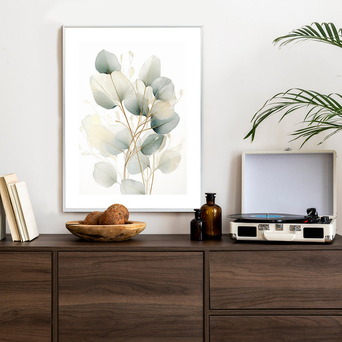 Poster Eukalyptus Olivgrüne Blätter Rahmen Holz Mit Passepartout Farbe Natürlich
