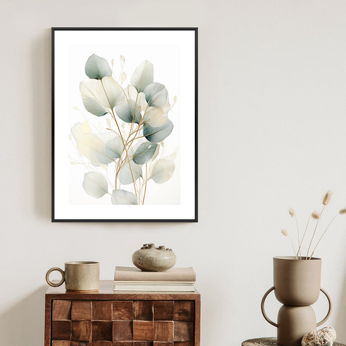 Poster Eukalyptus Olivgrüne Blätter Rahmen Holz Mit Passepartout Farbe Natürlich