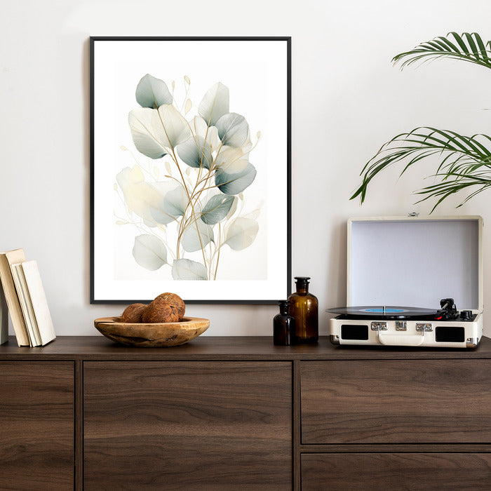 Poster Eukalyptus Olivgrüne Blätter Rahmen Holz Mit Passepartout Farbe Natürlich