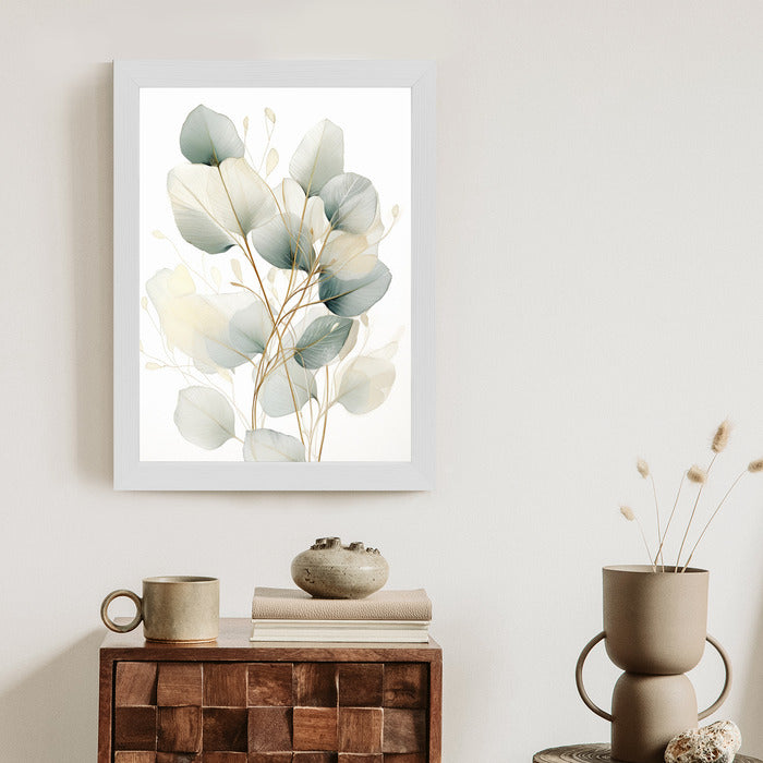 Poster Eukalyptus Olivgrüne Blätter Rahmen Holz Mit Passepartout Farbe Natürlich