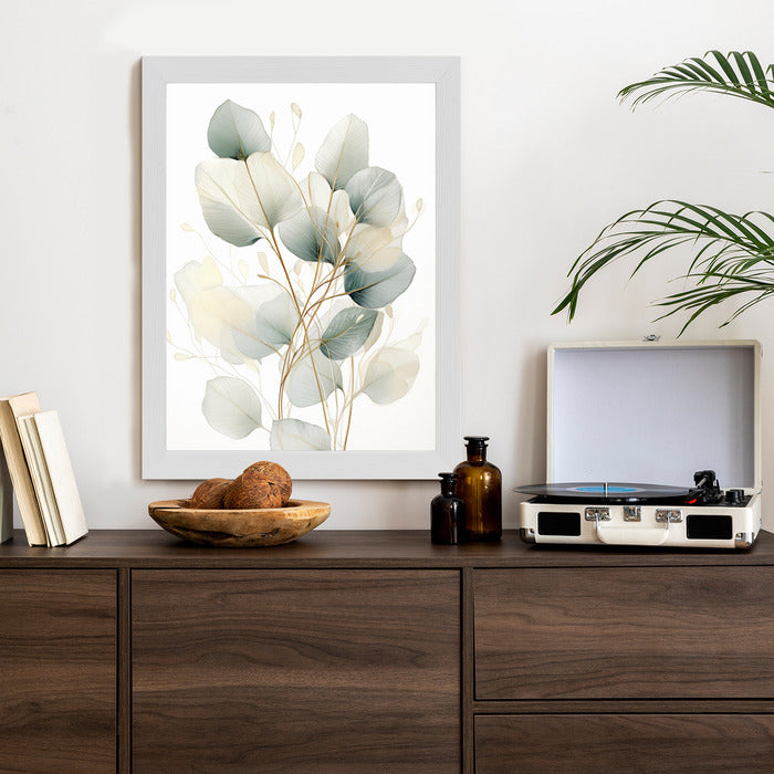 Poster Eukalyptus Olivgrüne Blätter Rahmen Holz Mit Passepartout Farbe Natürlich