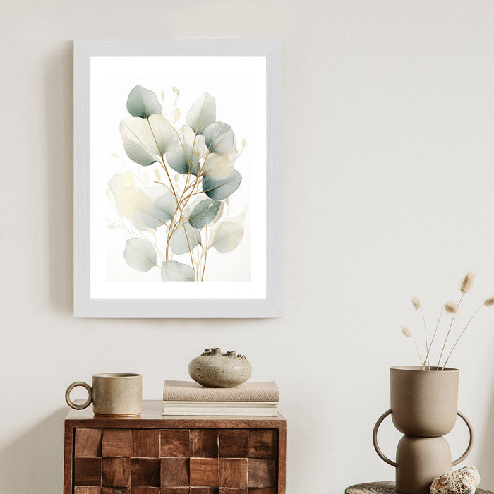 Poster Eukalyptus Olivgrüne Blätter Rahmen Holz Mit Passepartout Farbe Natürlich