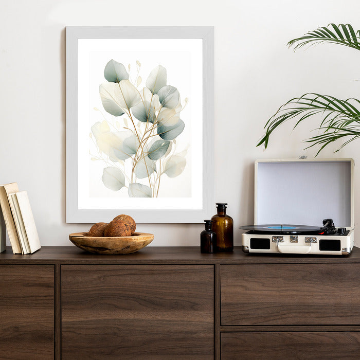 Poster Eukalyptus Olivgrüne Blätter Rahmen Holz Mit Passepartout Farbe Natürlich