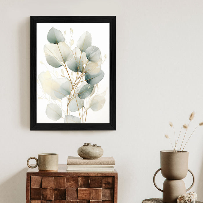 Poster Eukalyptus Olivgrüne Blätter Rahmen Holz Mit Passepartout Farbe Natürlich