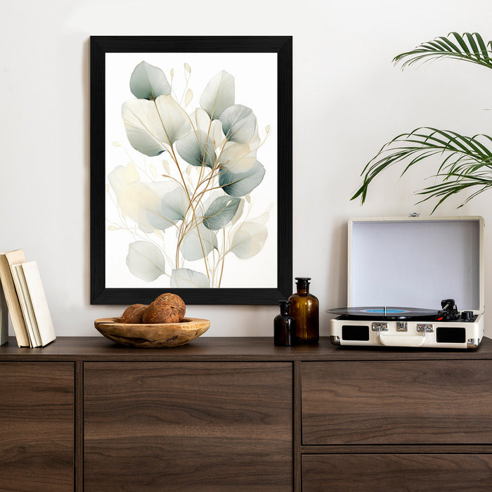 Poster Eukalyptus Olivgrüne Blätter Rahmen Holz Mit Passepartout Farbe Natürlich