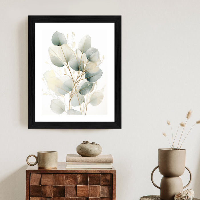 Poster Eukalyptus Olivgrüne Blätter Rahmen Holz Mit Passepartout Farbe Natürlich