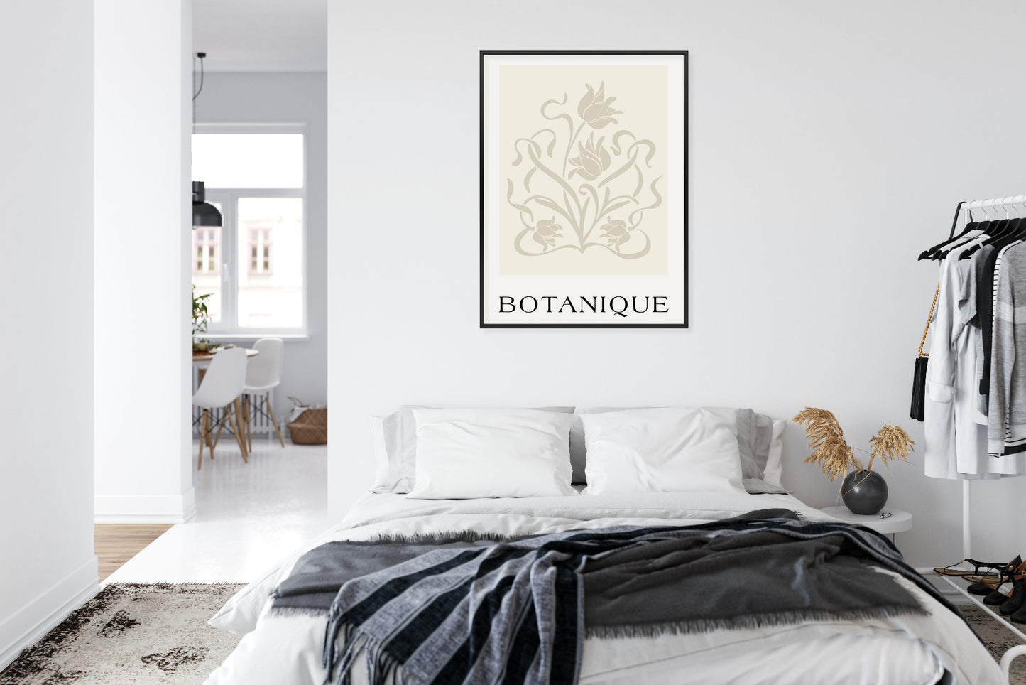 Poster Botanische Beige Blätter Und Blüten Rahmen Holz Mit Passepartout Farbe Natürlich
