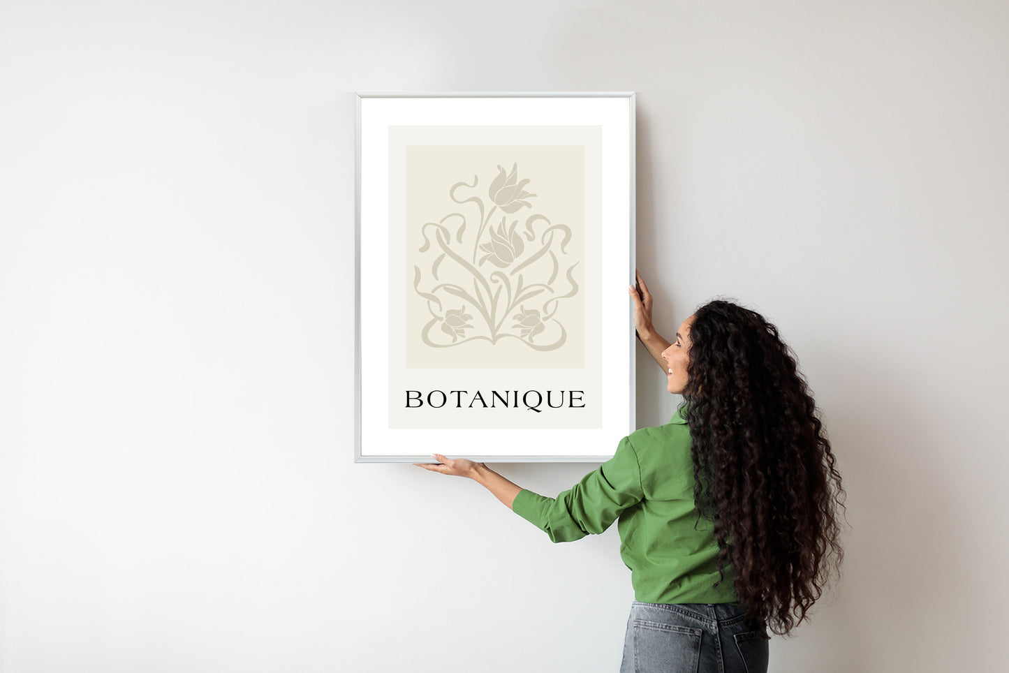 Poster Botanische Beige Blätter Und Blüten Rahmen Holz Mit Passepartout Farbe Natürlich