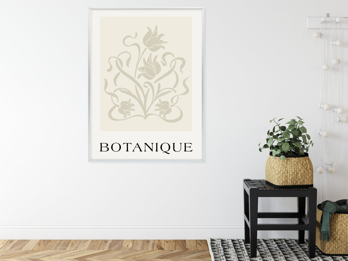 Poster Botanische Beige Blätter Und Blüten Rahmen Holz Mit Passepartout Farbe Natürlich