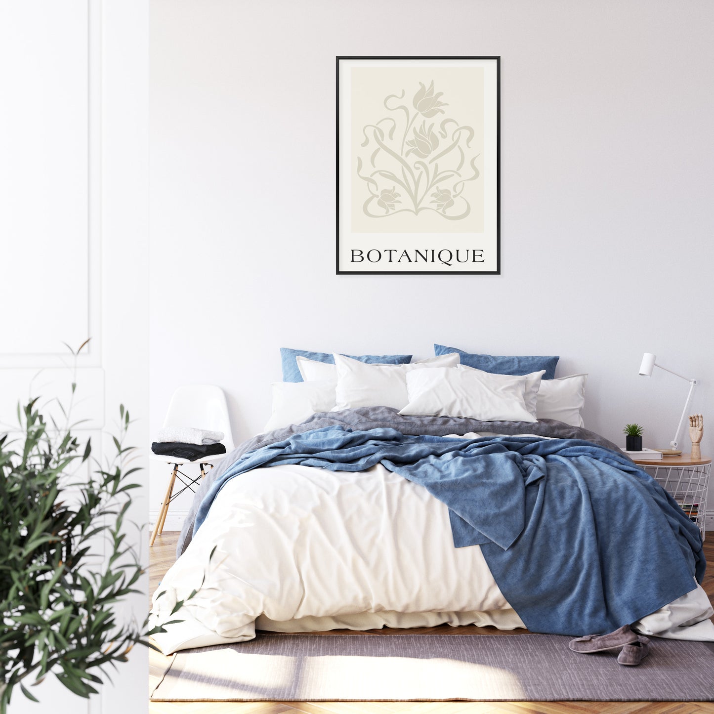 Poster Botanische Beige Blätter Und Blüten Rahmen Holz Mit Passepartout Farbe Natürlich