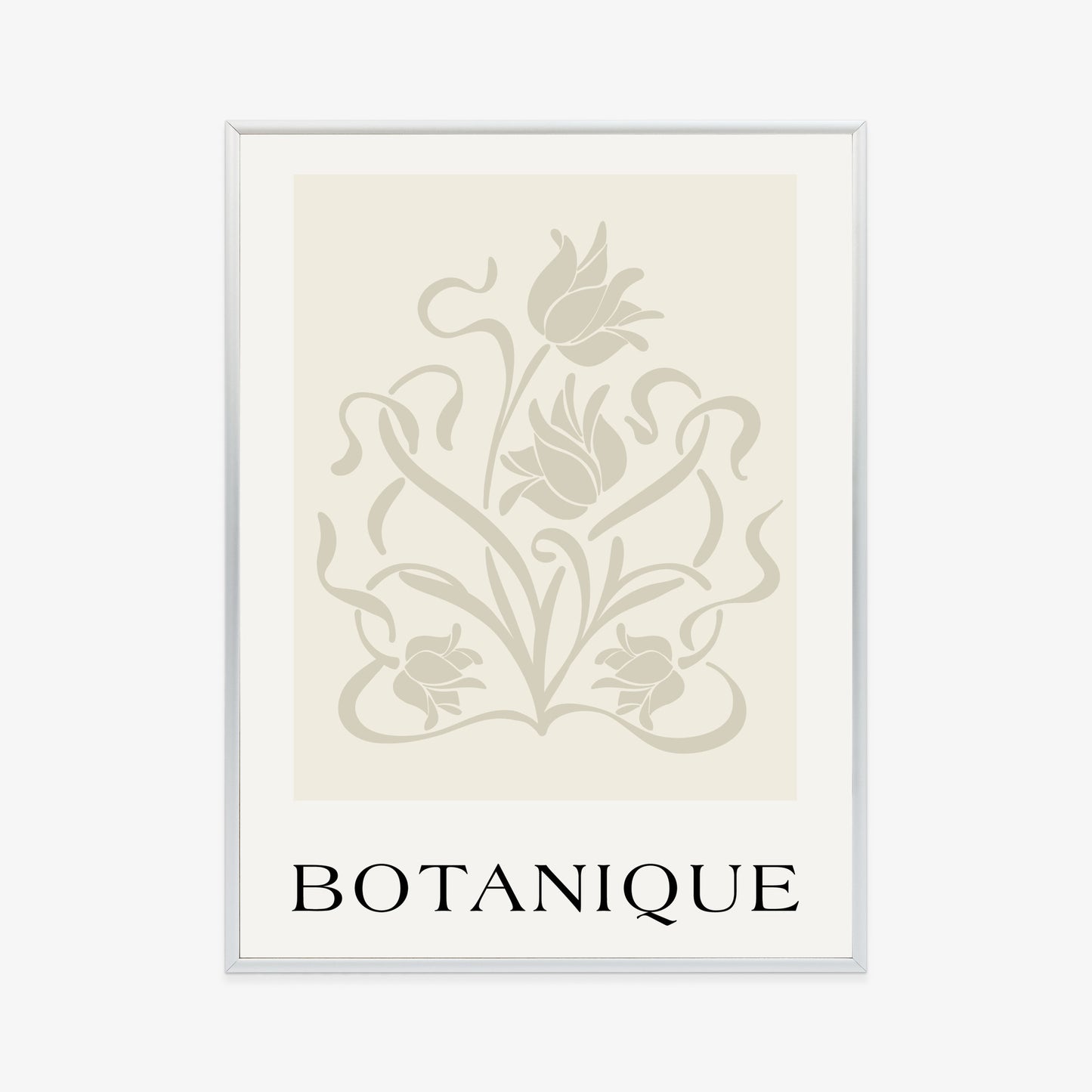 Poster Botanische Beige Blätter Und Blüten Rahmen Holz Mit Passepartout Farbe Natürlich