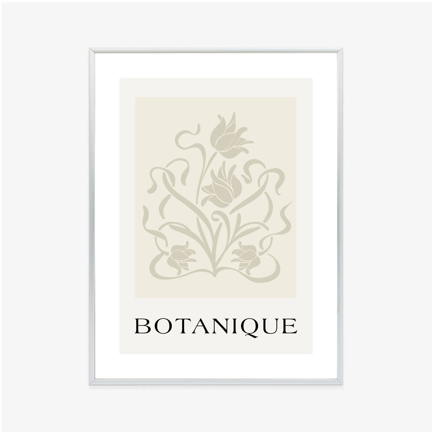 Poster Botanische Beige Blätter Und Blüten Rahmen Holz Mit Passepartout Farbe Natürlich