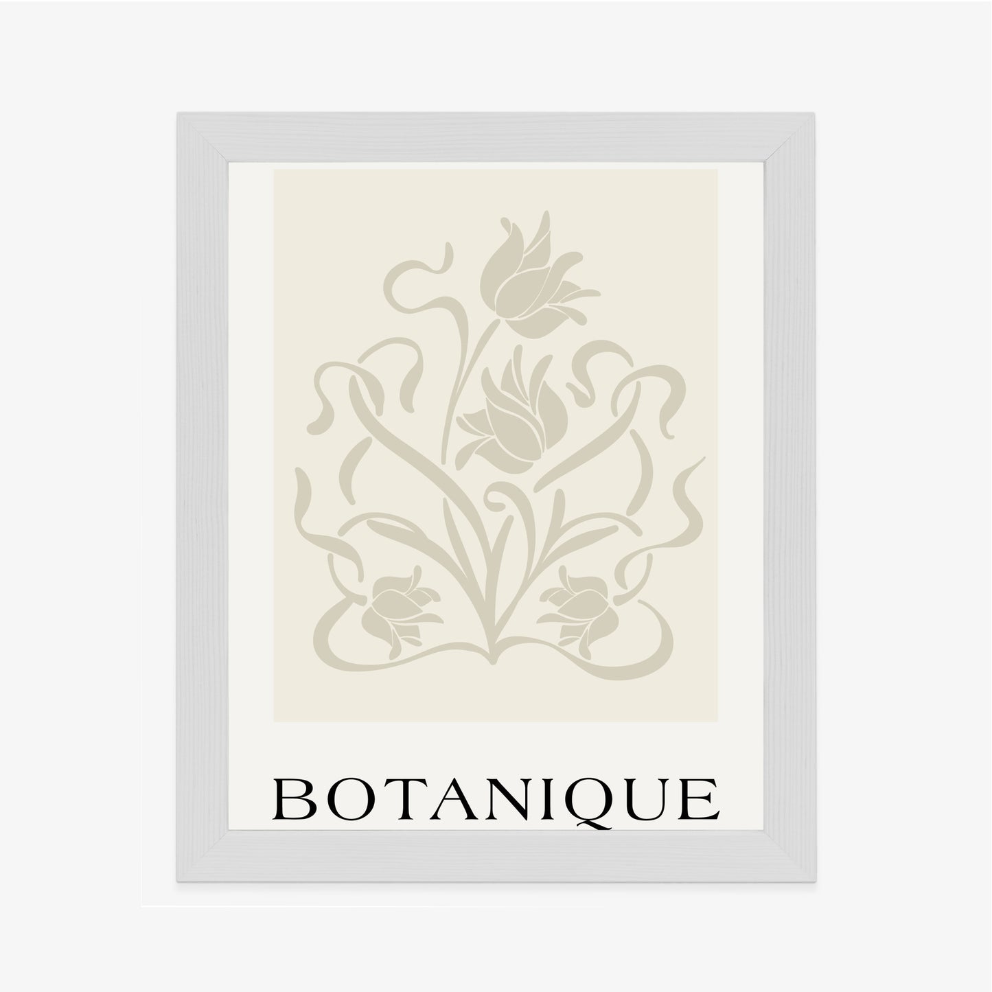 Poster Botanische Beige Blätter Und Blüten Rahmen Holz Mit Passepartout Farbe Natürlich