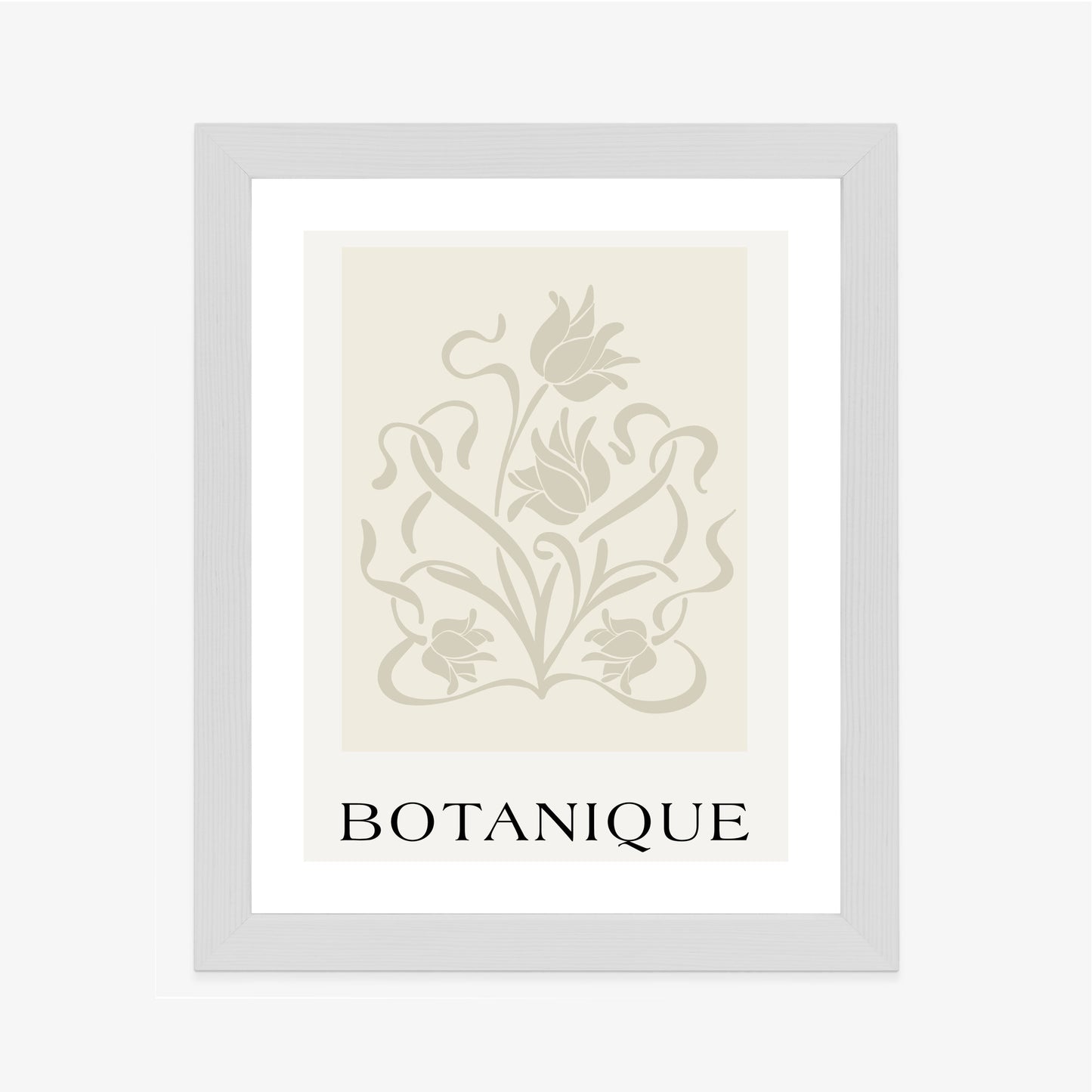 Poster Botanische Beige Blätter Und Blüten Rahmen Holz Mit Passepartout Farbe Natürlich
