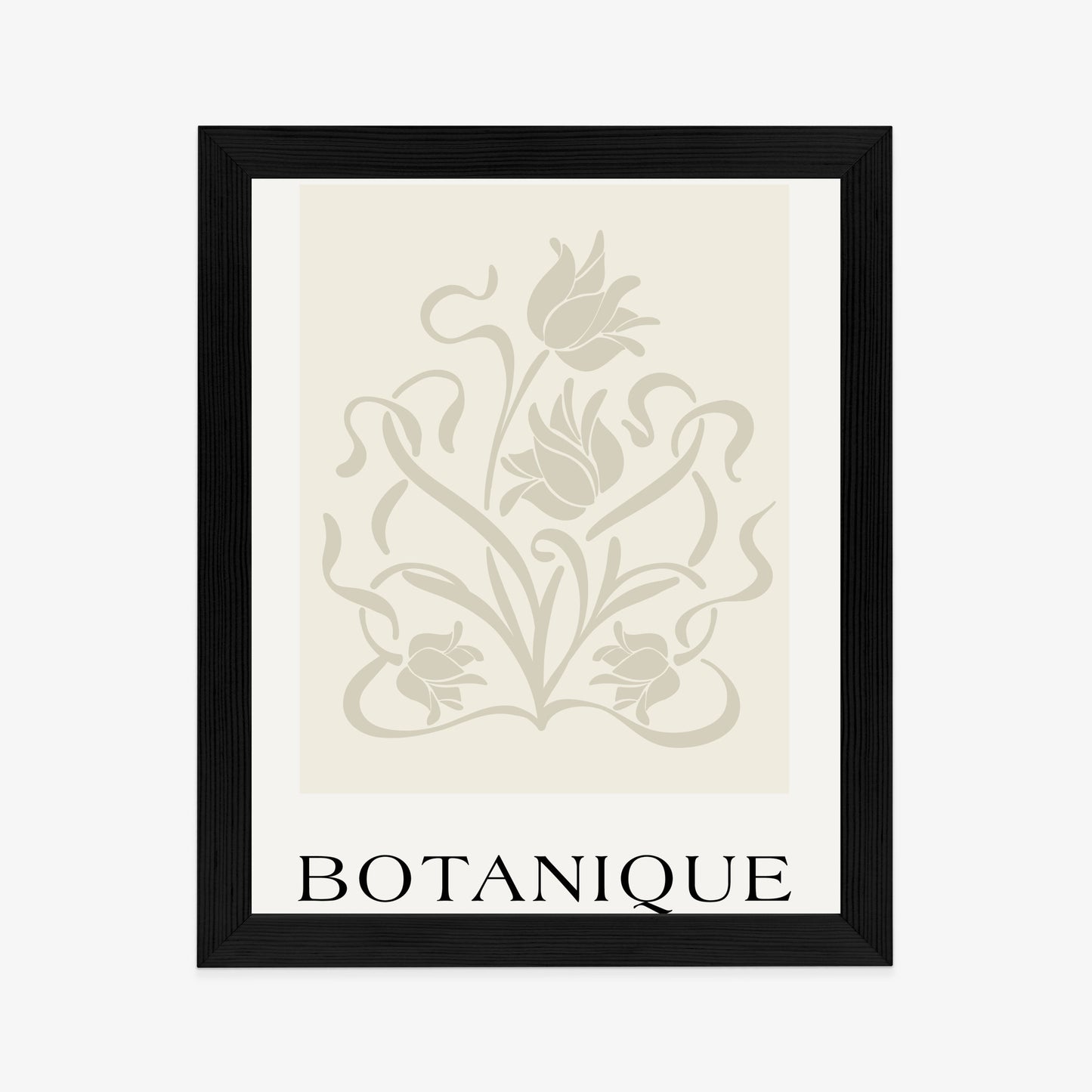 Poster Botanische Beige Blätter Und Blüten Rahmen Holz Mit Passepartout Farbe Natürlich