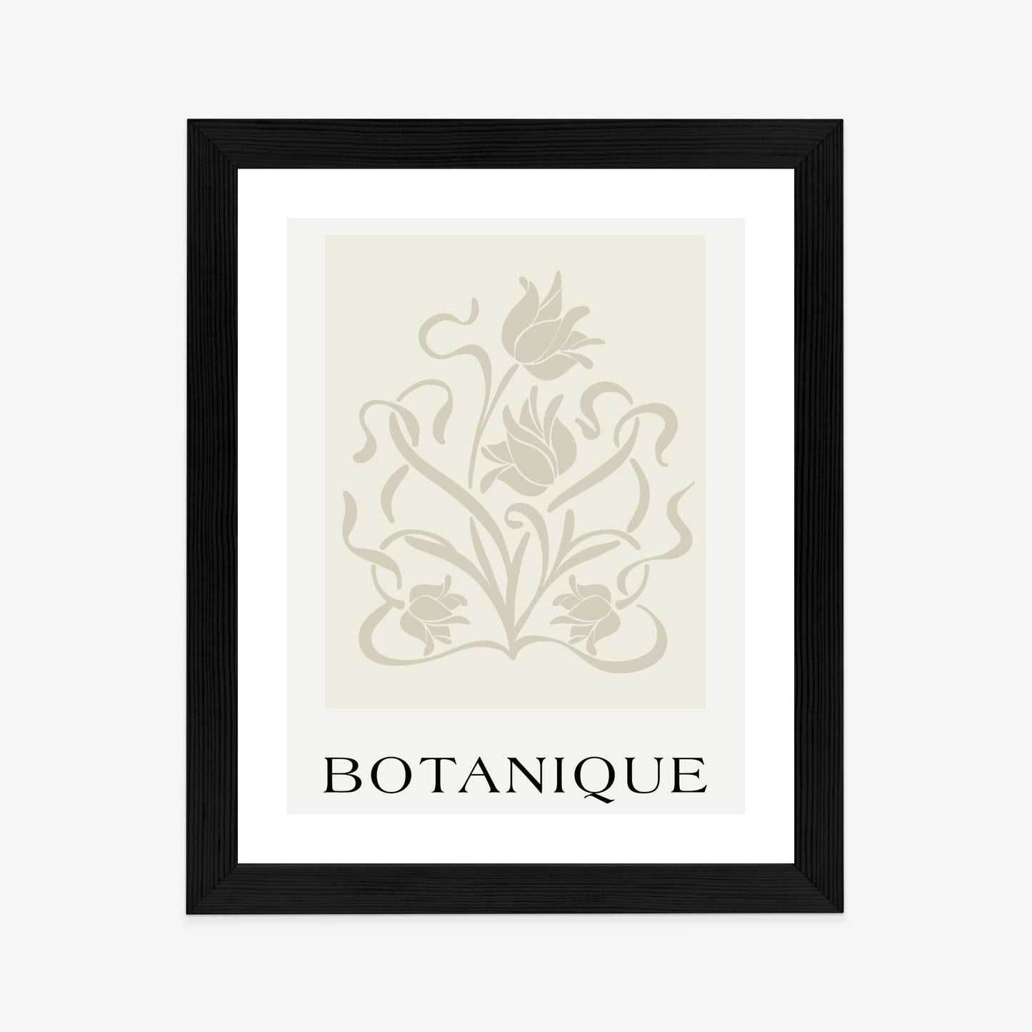 Poster Botanische Beige Blätter Und Blüten Rahmen Holz Mit Passepartout Farbe Natürlich