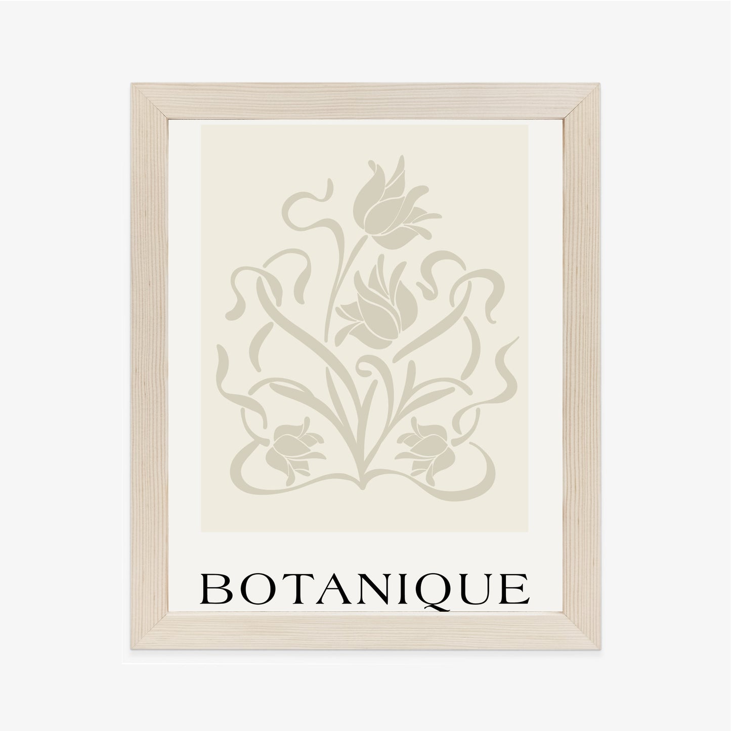 Poster Botanische Beige Blätter Und Blüten Rahmen Holz Mit Passepartout Farbe Natürlich