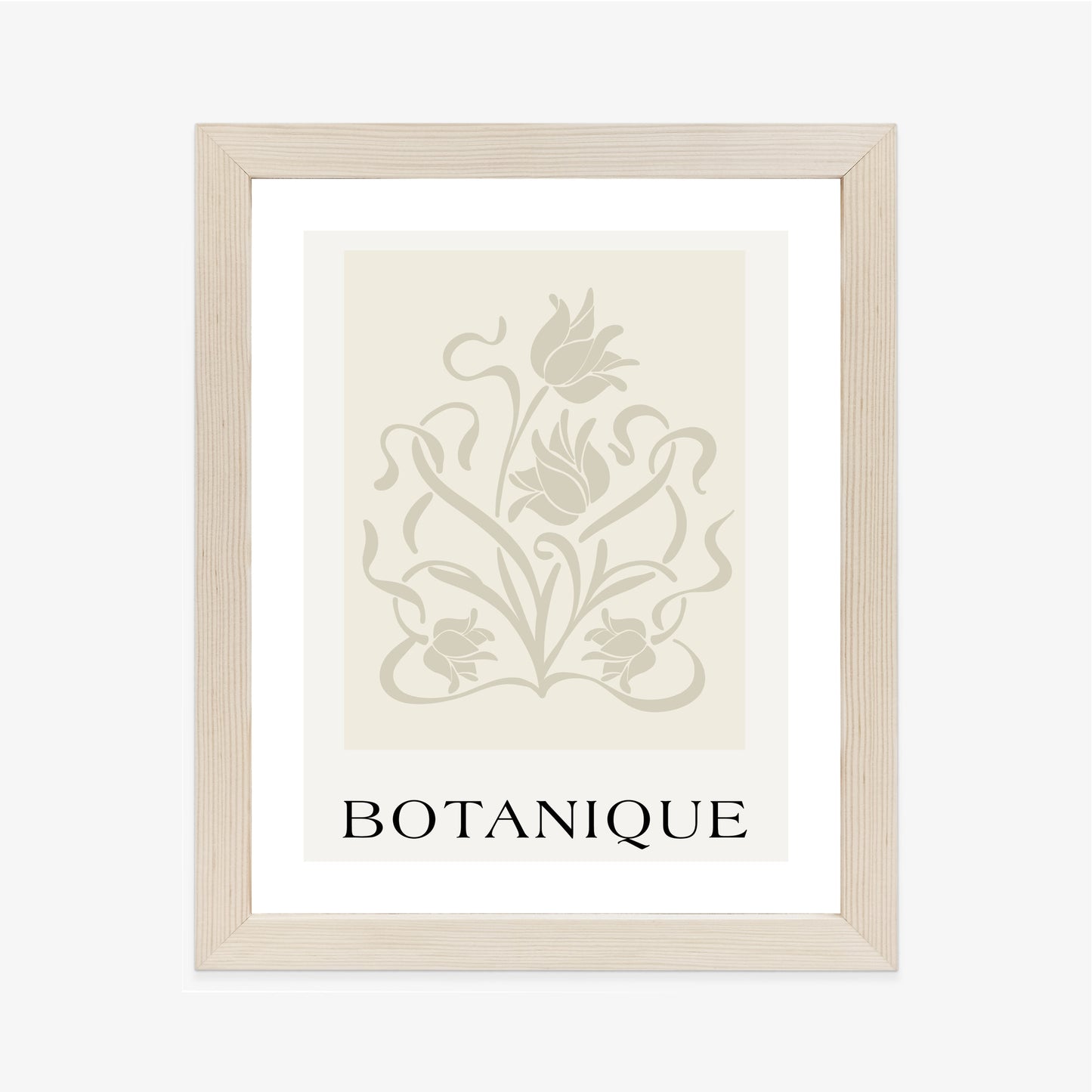 Poster Botanische Beige Blätter Und Blüten Rahmen Holz Mit Passepartout Farbe Natürlich