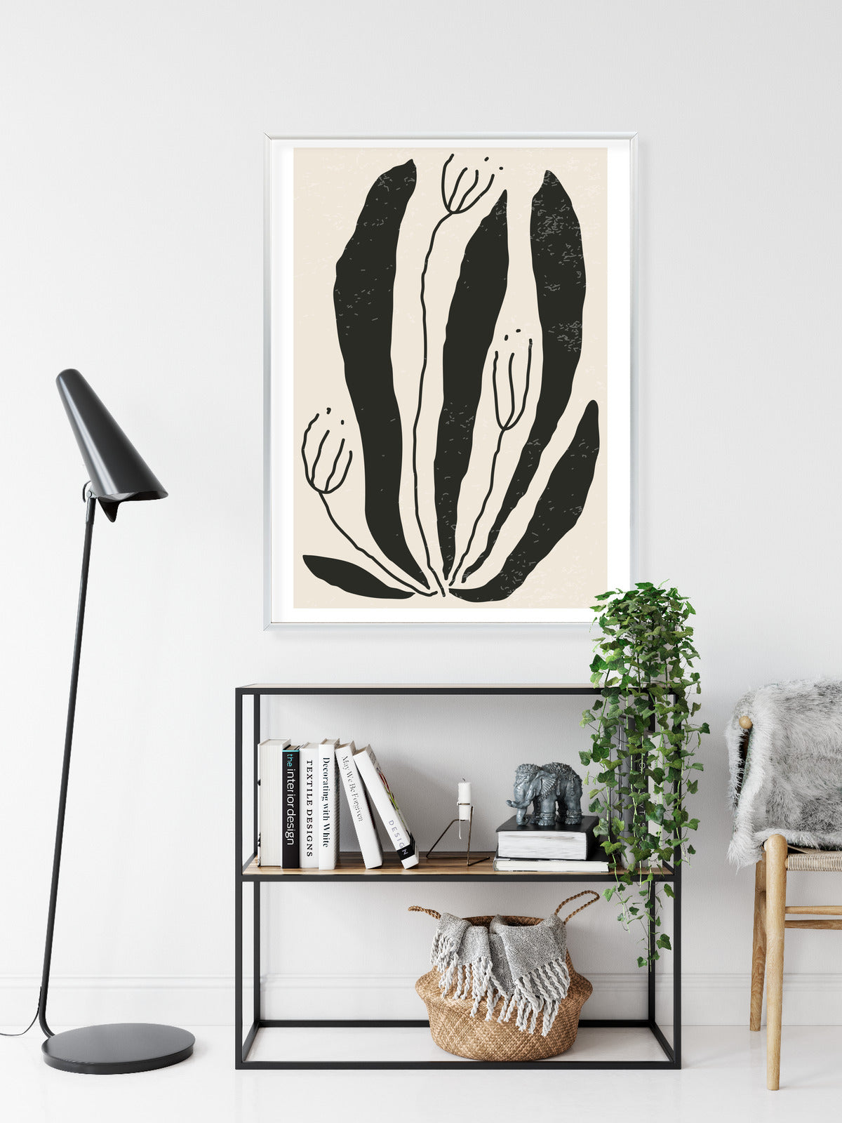 Poster Große Schwarze Blätter Und Blüten Im Matisse-Stil