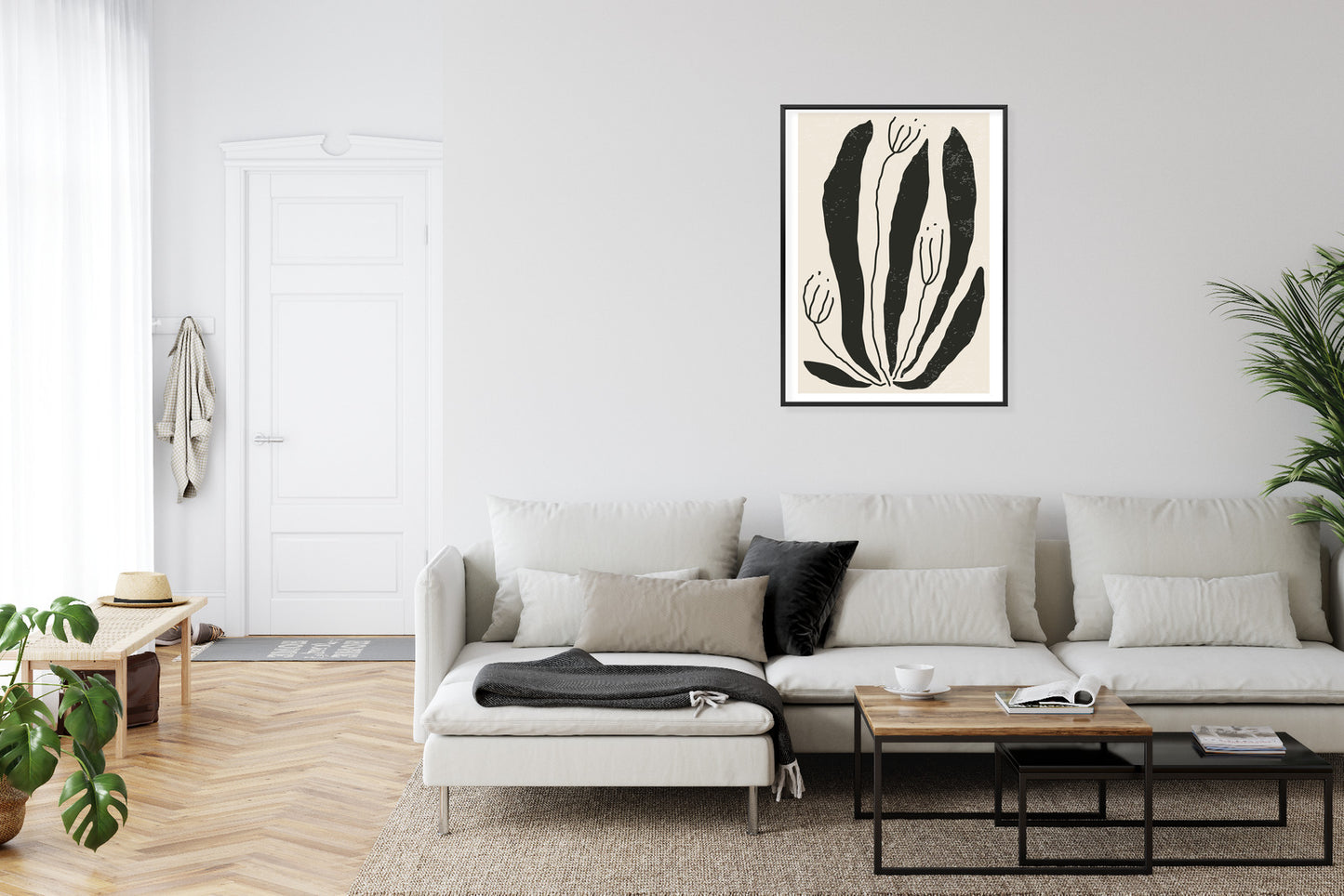 Poster Große Schwarze Blätter Und Blüten Im Matisse-Stil