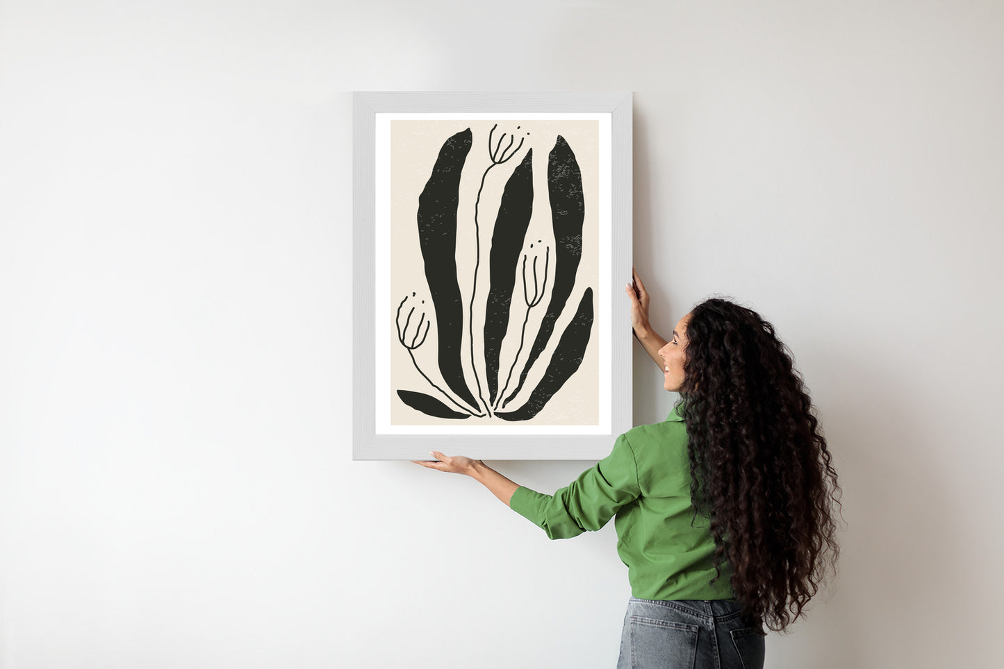 Poster Große Schwarze Blätter Und Blüten Im Matisse-Stil