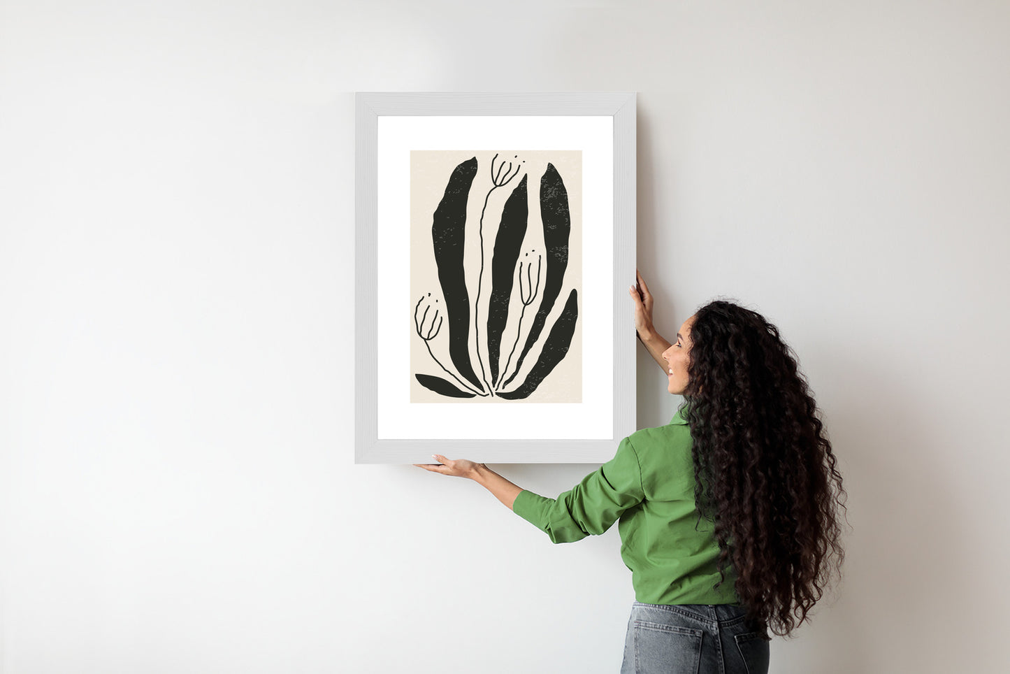 Poster Große Schwarze Blätter Und Blüten Im Matisse-Stil
