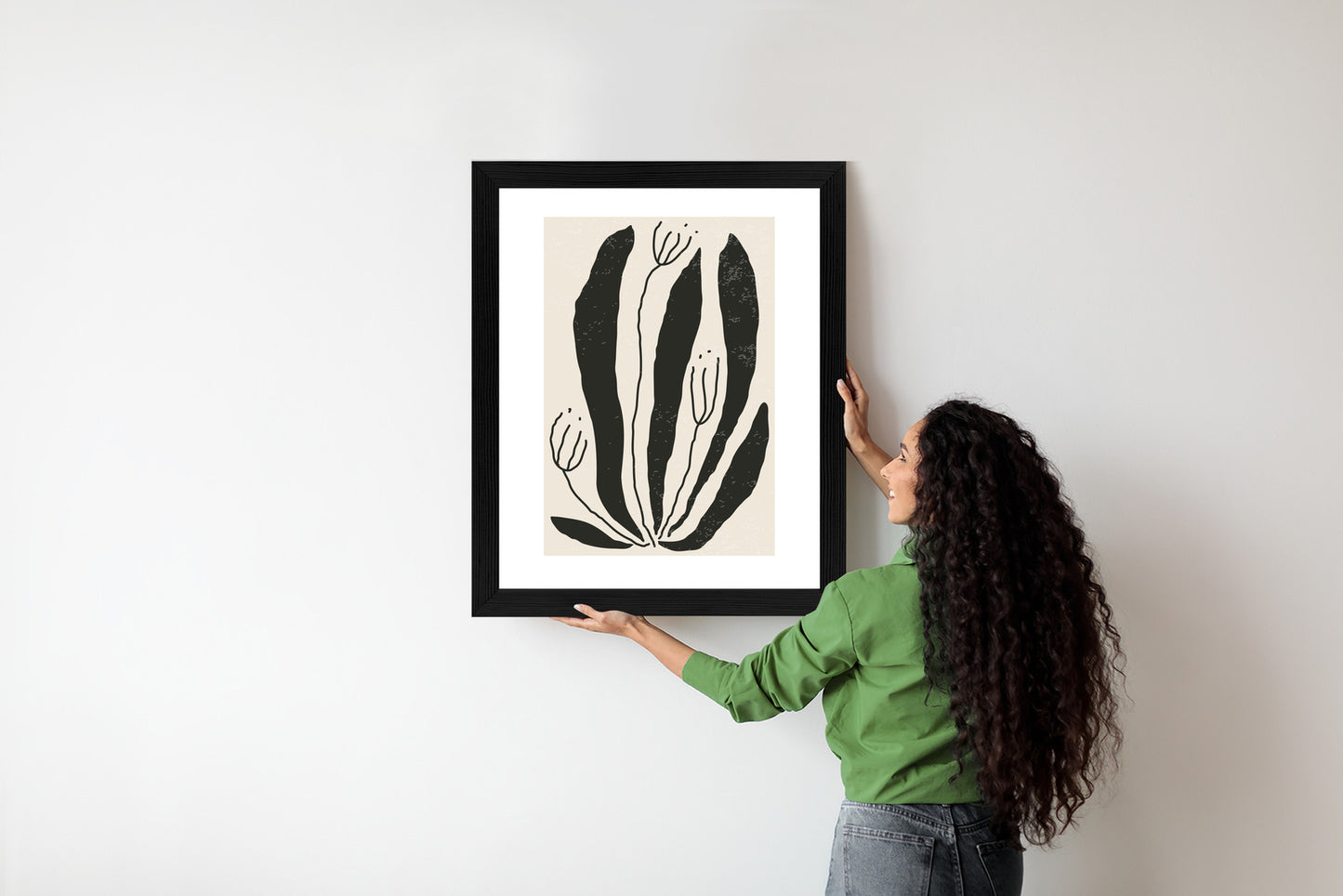 Poster Große Schwarze Blätter Und Blüten Im Matisse-Stil