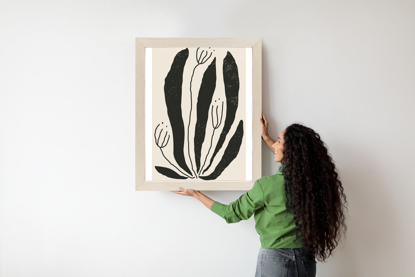 Poster Große Schwarze Blätter Und Blüten Im Matisse-Stil