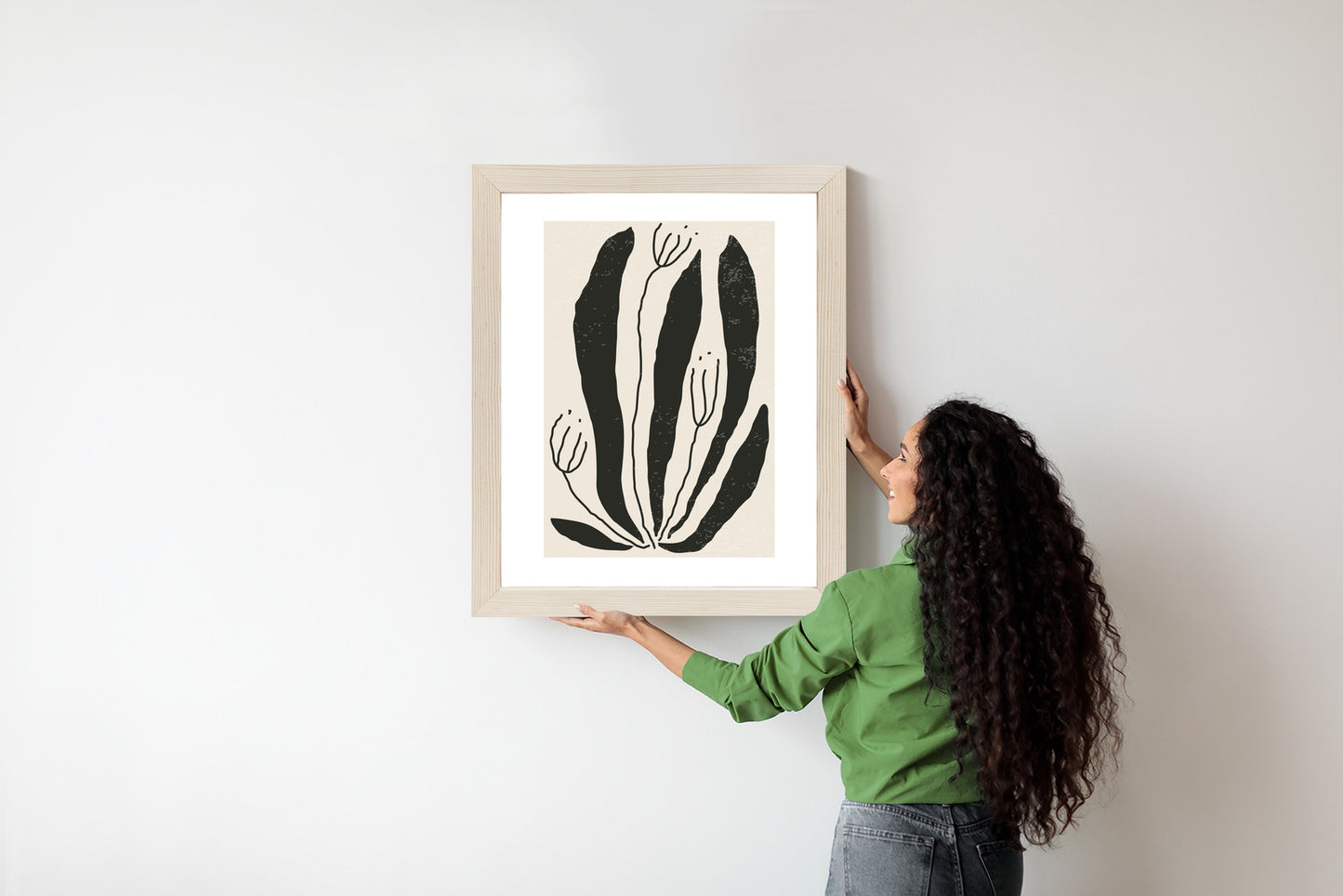 Poster Große Schwarze Blätter Und Blüten Im Matisse-Stil
