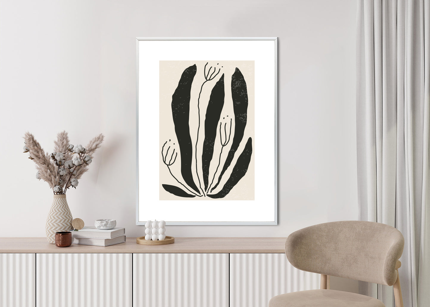 Poster Große Schwarze Blätter Und Blüten Im Matisse-Stil