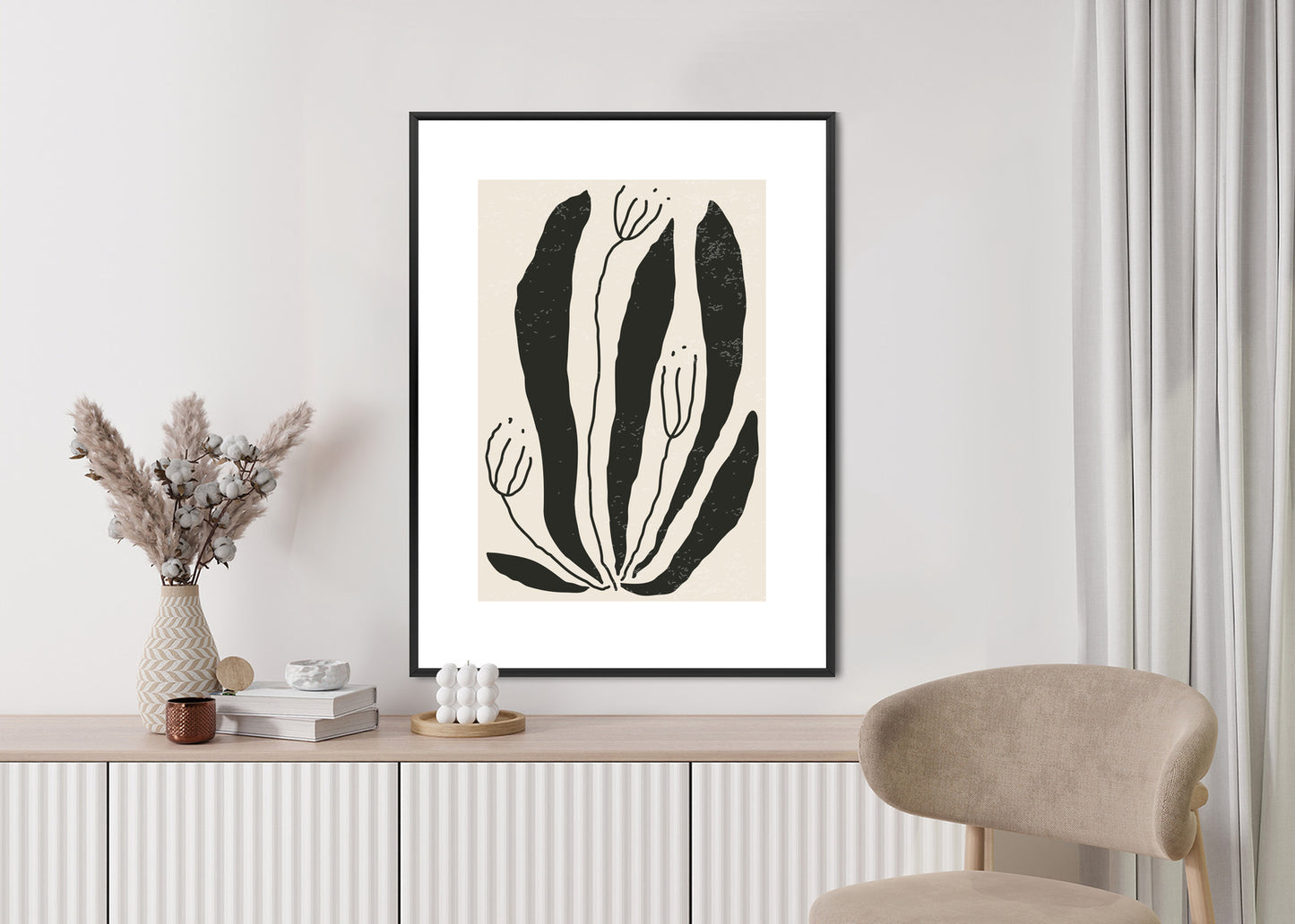 Poster Große Schwarze Blätter Und Blüten Im Matisse-Stil