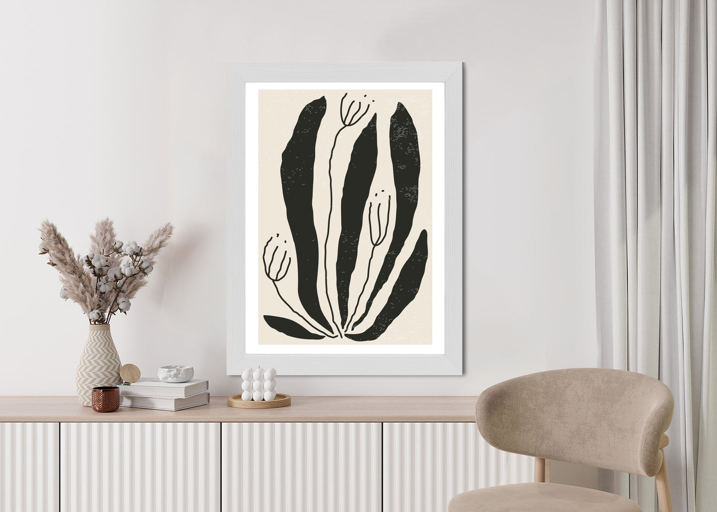 Poster Große Schwarze Blätter Und Blüten Im Matisse-Stil