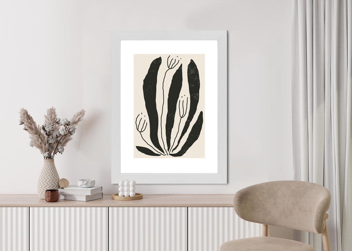 Poster Große Schwarze Blätter Und Blüten Im Matisse-Stil