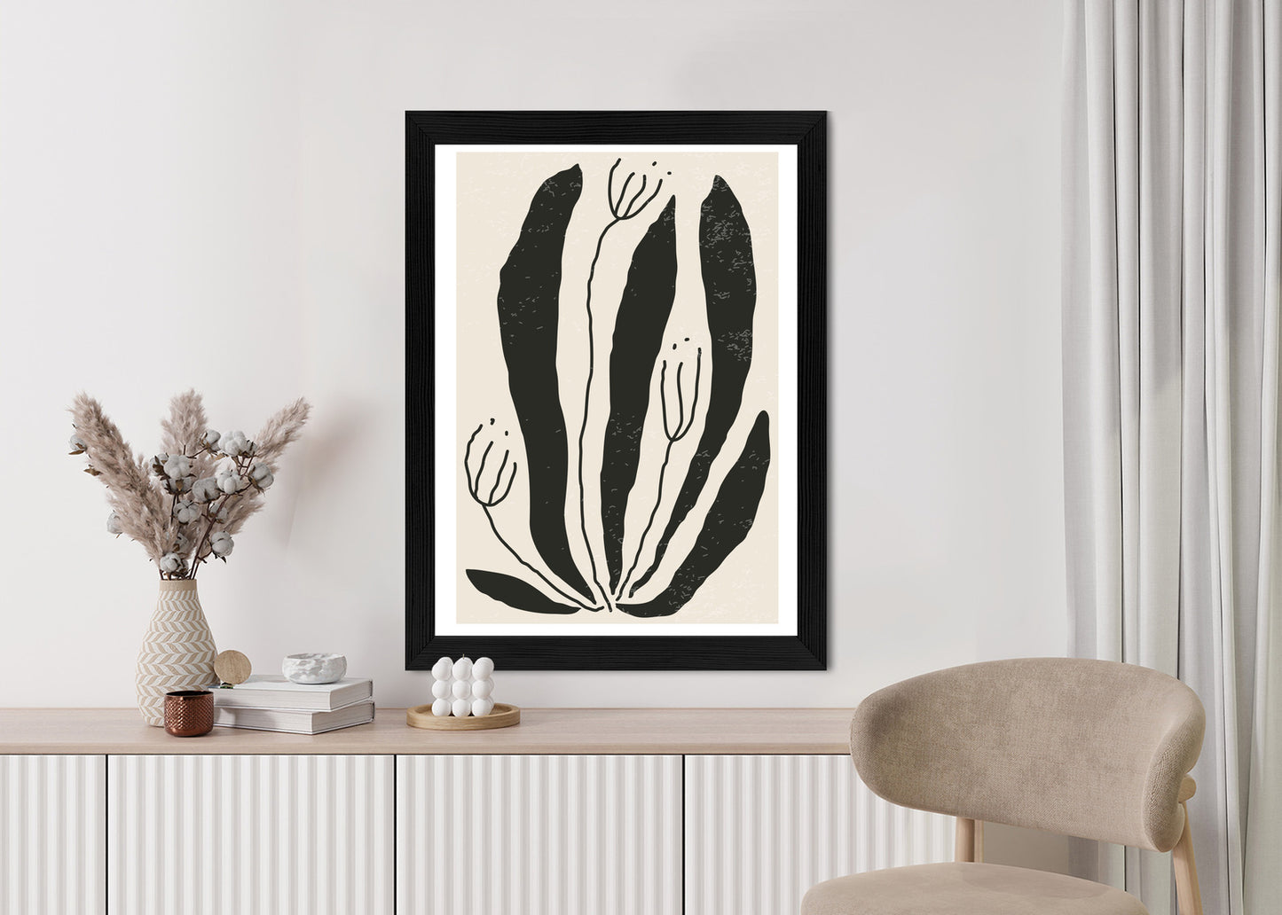 Poster Große Schwarze Blätter Und Blüten Im Matisse-Stil
