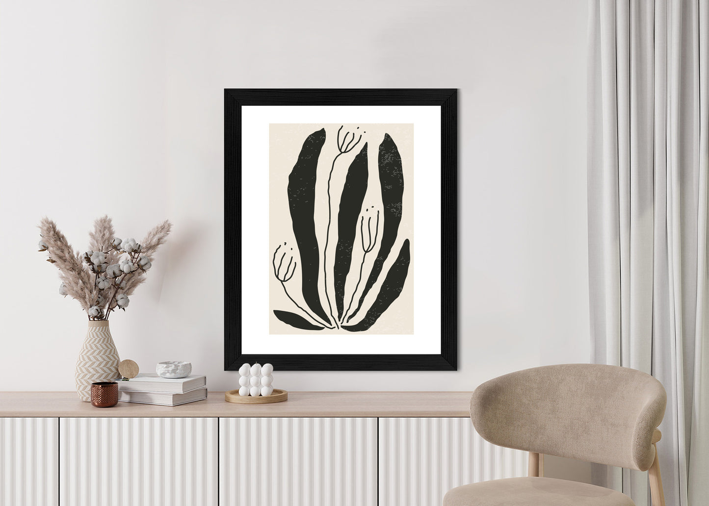 Poster Große Schwarze Blätter Und Blüten Im Matisse-Stil