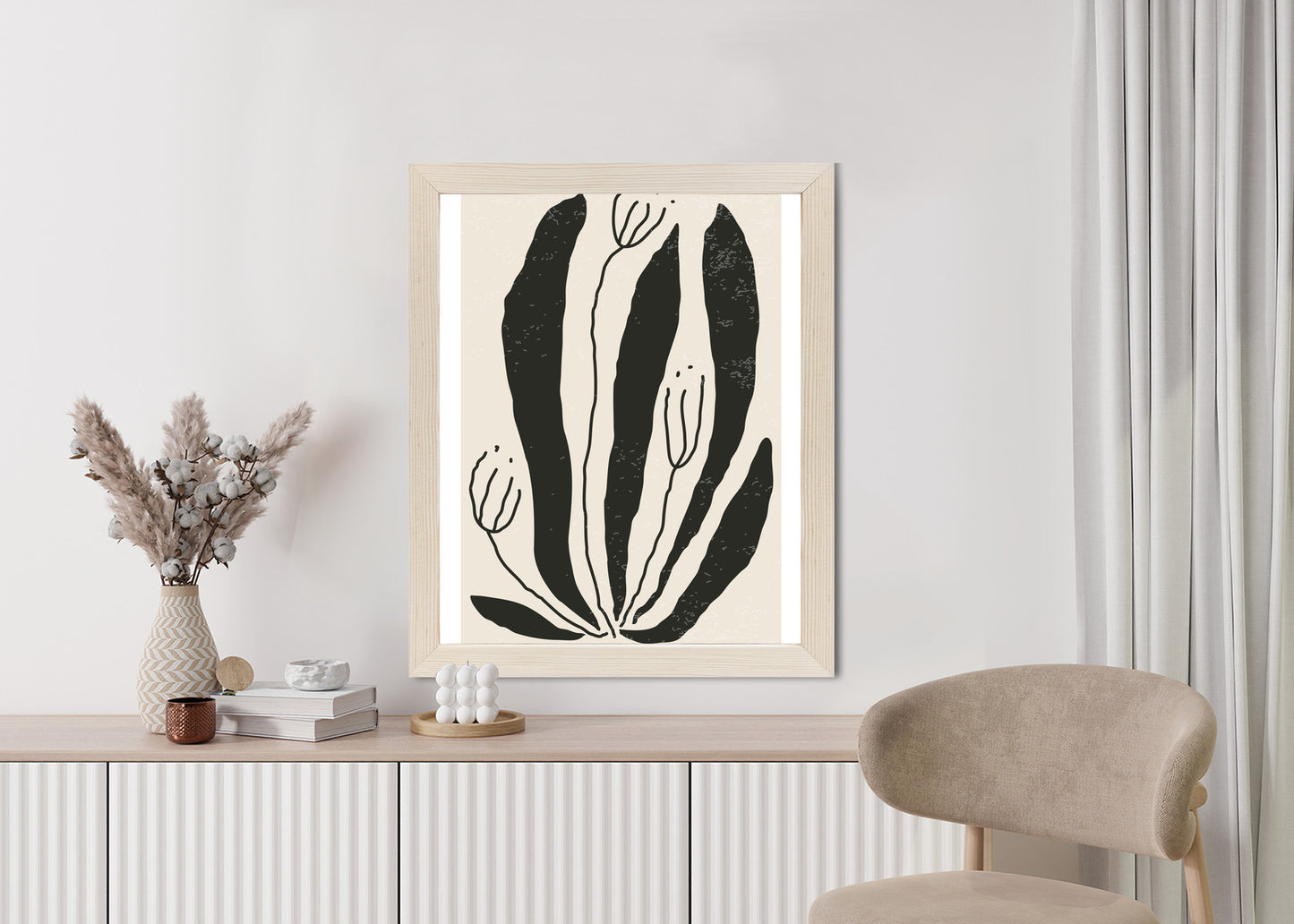 Poster Große Schwarze Blätter Und Blüten Im Matisse-Stil