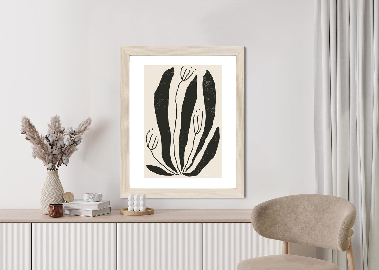 Poster Große Schwarze Blätter Und Blüten Im Matisse-Stil