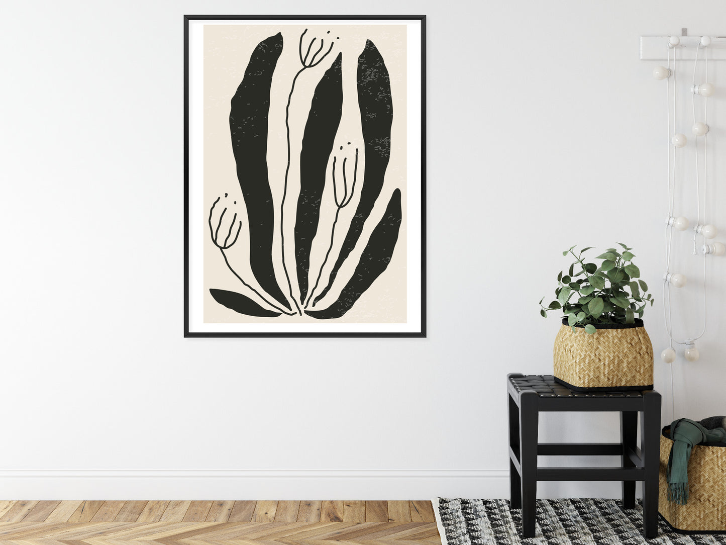 Poster Große Schwarze Blätter Und Blüten Im Matisse-Stil