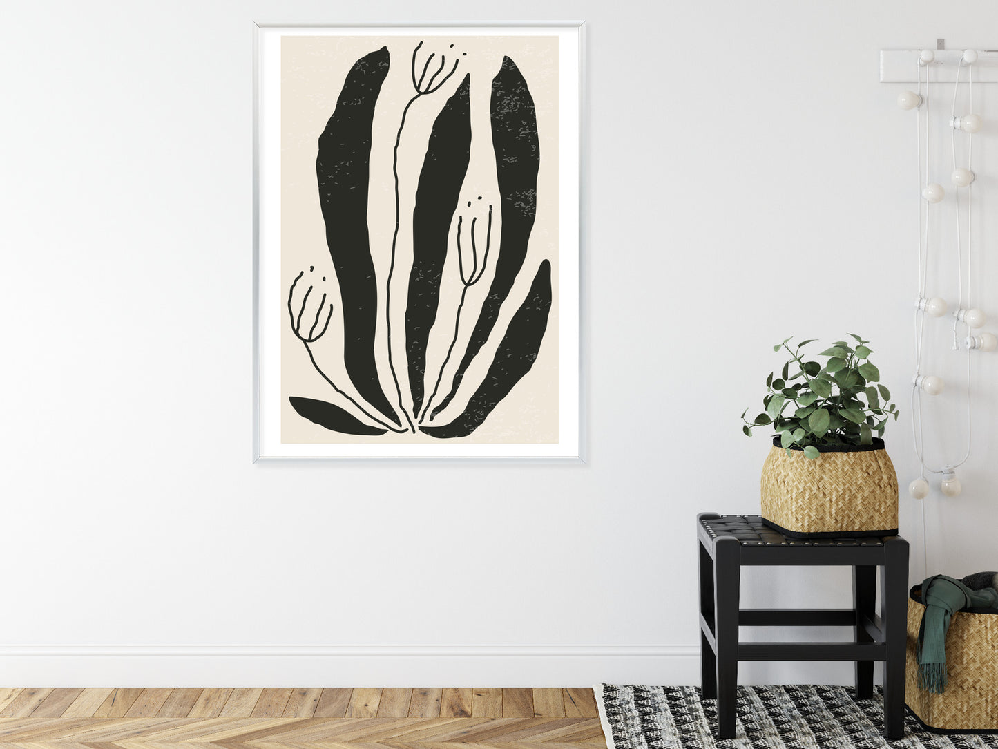 Poster Große Schwarze Blätter Und Blüten Im Matisse-Stil