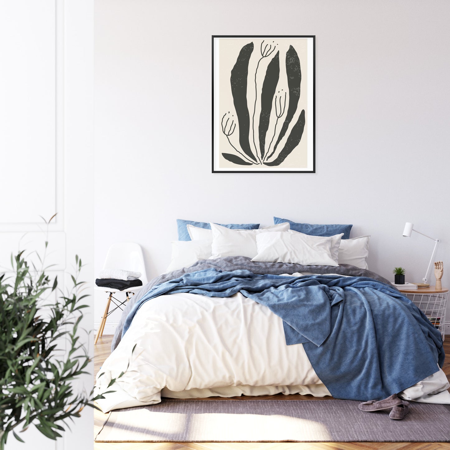Poster Große Schwarze Blätter Und Blüten Im Matisse-Stil