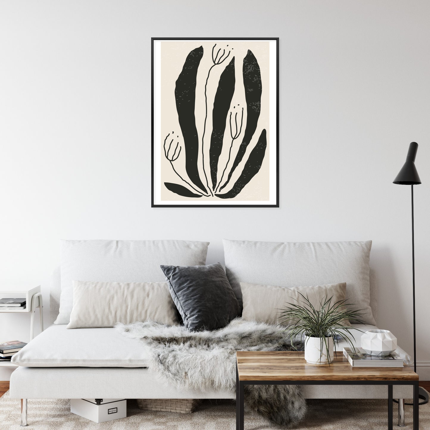 Poster Große Schwarze Blätter Und Blüten Im Matisse-Stil