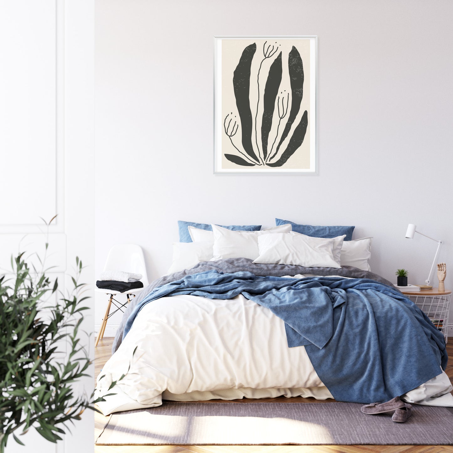 Poster Große Schwarze Blätter Und Blüten Im Matisse-Stil
