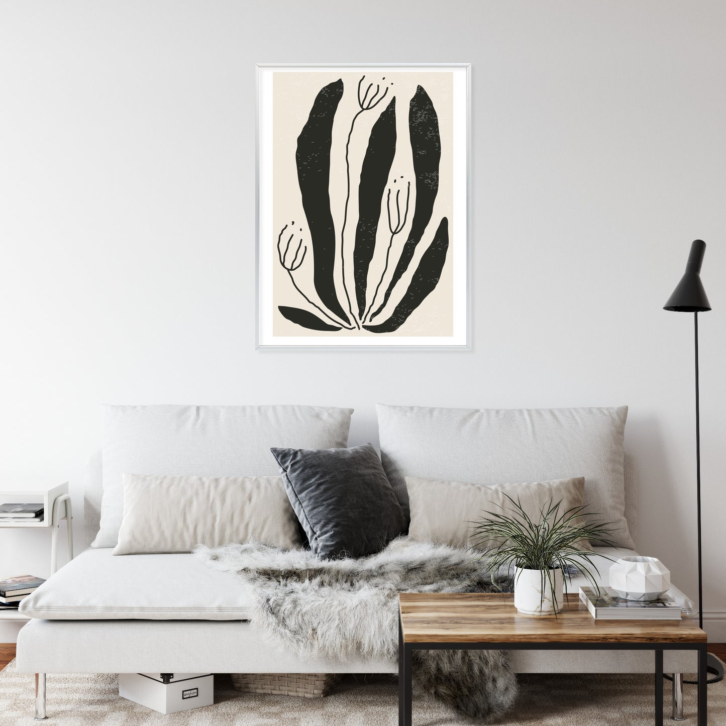 Poster Große Schwarze Blätter Und Blüten Im Matisse-Stil