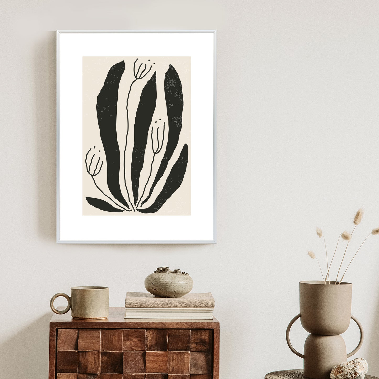 Poster Große Schwarze Blätter Und Blüten Im Matisse-Stil